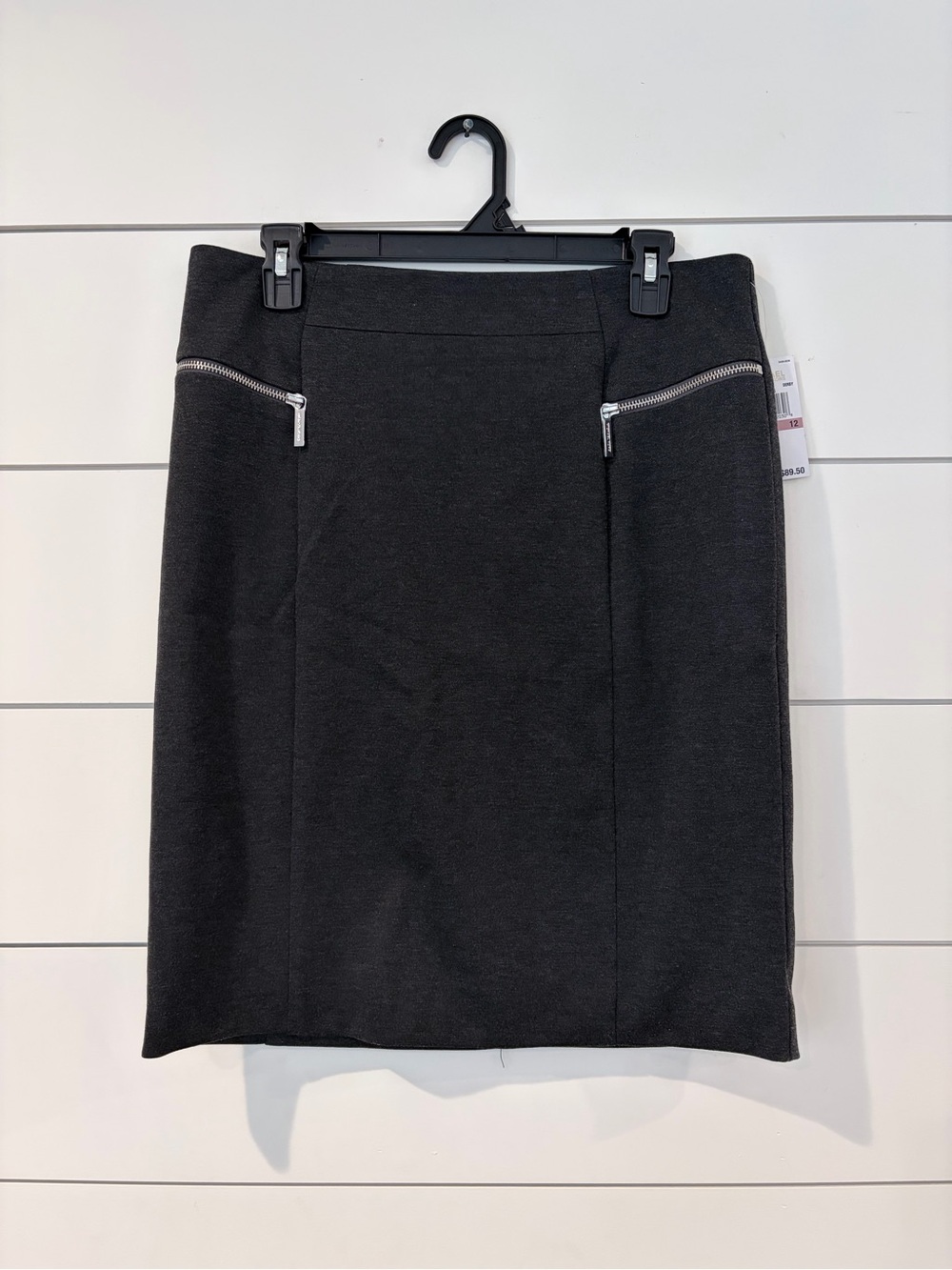 NWT Michael Kors Charcoal Pencil Skirt 12 Quiet Luxury Officecore Zip